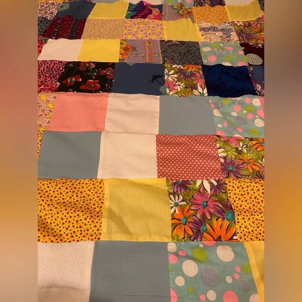 Colorful 60’s 70’s style handmade patchwork quilt blanket throw size twin